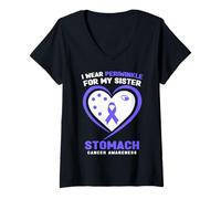 Mujer Uso bígaro para la Conciencia del cáncer de estómago de mi Hermana Camiseta Cuello V