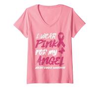 Mujer Uso Rosa para LA Conciencia del CÁNCER DE Mama DE MI ÁNGEL Camiseta Cuello V