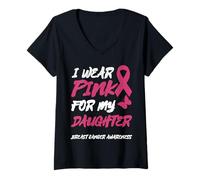 Mujer Uso Rosa para LA Conciencia del CÁNCER DE Mama DE MI Hija Camiseta Cuello V