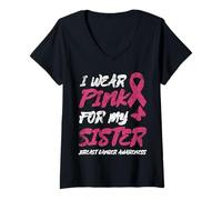 Mujer Uso Rosa para MI Hermana Conciencia del CÁNCER DE Mama-vintagifi Camiseta Cuello V