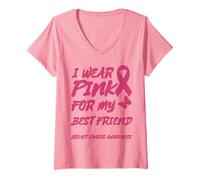 Mujer USO ROSA PARA MI MEJOR AMIGO CONCIENCIA DEL CÁNCER DE MAMA Camiseta Cuello V