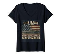 Mujer USS Barb WWII Submarino Servicio Silencioso Pacífico Camiseta Cuello V