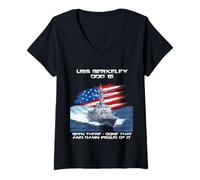 Mujer USS Berkeley DDG-15 Destroyer Ship Bandera de Estados Unidos Día de los Veteranos Navidad Camiseta Cuello V
