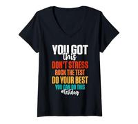 Mujer Usted Tiene Este Divertido Examen Escuela Retro Maestro apreciación Camiseta Cuello V