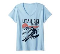 Mujer Utah Esquí Clásico Vintage Esquí Amante Puesta del Sol Gráfico Camiseta Cuello V