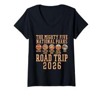 Mujer Utah Mighty Five 5 Viaje a los Parques Nacionales 2026 Camping Senderismo Camiseta Cuello V