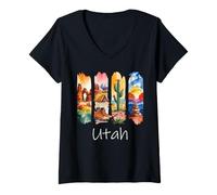 Mujer Utah Pincelada Parque Nacional Arches Botas De Senderismo Camiseta Cuello V