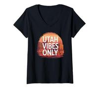 Mujer Utah Vibes Only Adventure Travel Quote para los Amantes de la Naturaleza Camiseta Cuello V
