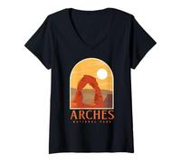 Mujer Utah Vintage Retro Hiking Camping Arches National Park Camiseta Cuello V