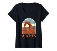 Mujer Utah Vintage Retro Hiking Camping Arches National Park Camiseta Cuello V