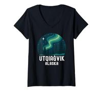 Mujer Utqiagvik Alaska Aurora Ártico Aurora Northern Lights Inupiat Viaje Camiseta Cuello V