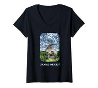 Mujer Uxmal Yucatán México Pirámide Maya Principal Camiseta Cuello V