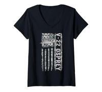 Mujer V-22 Osprey Bandera Americana Helicóptero Militar Camo V22 Camiseta Cuello V