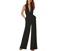 Mujer V-Cuello Sin Mangas Jumpsuit Playsuit Traje Profesional Pantalones Anchos Escotado por Detrás Monos Cóctel Negro ES 38