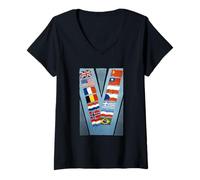 Mujer 'V' de la Victoria en Banderas aliadas (1942-1945) Camiseta Cuello V