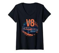 Mujer V8 Vintage American Muscle Car Cilindrada V8 Camiseta Cuello V