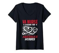 Mujer Va Nurse Americas Heros Merica Bandera de Estados Unidos Patriot Veterans Day Camiseta Cuello V