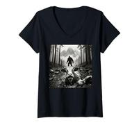 Mujer Vaca asustada Selfie Bigfoot Meme Sasquatch Cryptid Humor Camiseta Cuello V