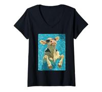 Mujer Vaca Divertida con Gafas de Sol Cool Summer Farm Animal Natación Camiseta Cuello V