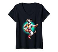 Mujer Vaca Karate Kick Punch Cute Funny Cool Martial Arts Cow Camiseta Cuello V