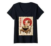 Mujer Vaca Kawaii Comiendo Fideos Ramen Amante de la Comida Japonesa Camiseta Cuello V
