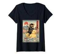 Mujer Vaca Ninja Japón Vintage Japonés Ukiyo-e Arte Camiseta Cuello V