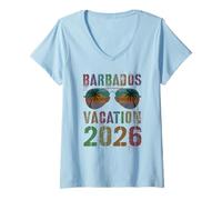 Mujer Vacaciones Barbados para niños 2026 Vacay Summer Travel Matching Camiseta Cuello V