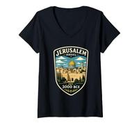 Mujer Vacaciones de Jerusalén a Jerusalén Viaje Familiar Camiseta Cuello V