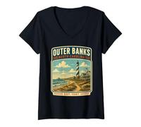 Mujer Vacaciones de Outer Banks de Carolina del Norte a Outer Banks Camiseta Cuello V