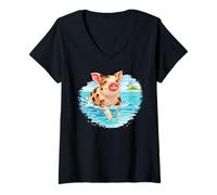 Mujer Vacaciones en Bahamas Swimming Pig Tropical Island Camiseta Cuello V