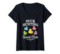 Mujer Vacaciones en crucero del club social de caza de patos Camiseta Cuello V