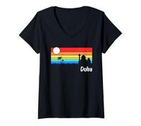 Mujer Vacaciones en Doha Qatar para Descubrir el diseño Vintage Camiseta Cuello V
