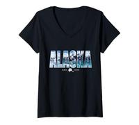Mujer Vacaciones en el Estado de Alaska, EE. UU., Alaska, AK City, Efecto Vintage Camiseta Cuello V