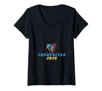 Mujer Vacaciones en Formentera 2025 Palmeras Camiseta Cuello V