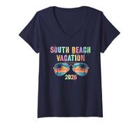 Mujer Vacaciones en la Playa Sur para niños 2026 Viaje Vacaciones Vacaciones a Juego Camiseta Cuello V