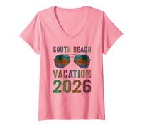 Mujer Vacaciones en la Playa Sur para niños 2026 Viaje Vacaciones Vacaciones a Juego Camiseta Cuello V