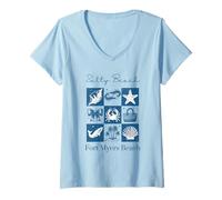 Mujer Vacaciones en Playa Salada Fort Myers Beach Vacaciones Florida Camiseta Cuello V
