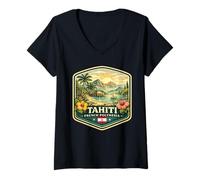 Mujer Vacaciones en Tahití Viaje a la Polinesia Francesa Tahiti Gift Souvenir Camiseta Cuello V