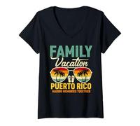 Mujer Vacaciones Familiares Puerto Rico Sunset Gafas de Sol Camiseta Cuello V
