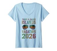 Mujer Vacaciones Vintage Turks & Caicos 2026 Viaje Verano Camiseta Cuello V