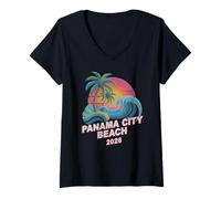 Mujer Vacaciones y Vacaciones Vintage en Panama City Beach 2026 Camiseta Cuello V