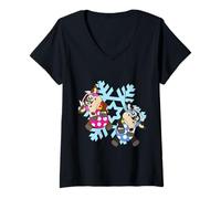 Mujer Vacas Bolas De Navidad Divertidas Lindas Xmas Navidad Camiseta Cuello V