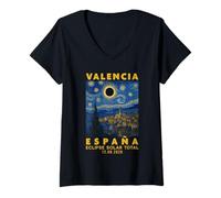Mujer Valencia, España Eclipse Solar Total 2026 Camiseta Cuello V
