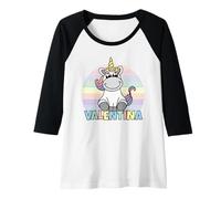 Mujer Valentina Nombre Nombre Unicornio Arco Iris Camiseta Manga Raglan