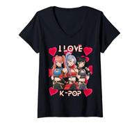 Mujer Valentine Vibes k-Pop Beats Los niños aman el corazón Chicas K Pop Camiseta Cuello V