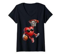 Mujer Valentines Basketball Heart Playing Basketball Boys Kids Camiseta Cuello V