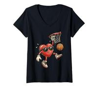 Mujer Valentines Basketball Heart Playing Basketball Boys Kids Camiseta Cuello V