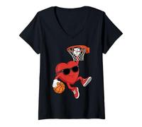 Mujer Valentines Basketball Heart Playing Basketball Boys Kids Camiseta Cuello V