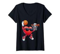 Mujer Valentines Basketball Heart Playing Basketball Boys Kids Camiseta Cuello V