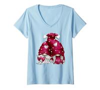 Mujer Valentines Couple Design Forever Love GNOME Decor Cute Heart Camiseta Cuello V